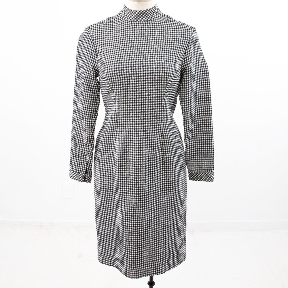 Vintage M Wool Silk Gingham Plaid Check Dress